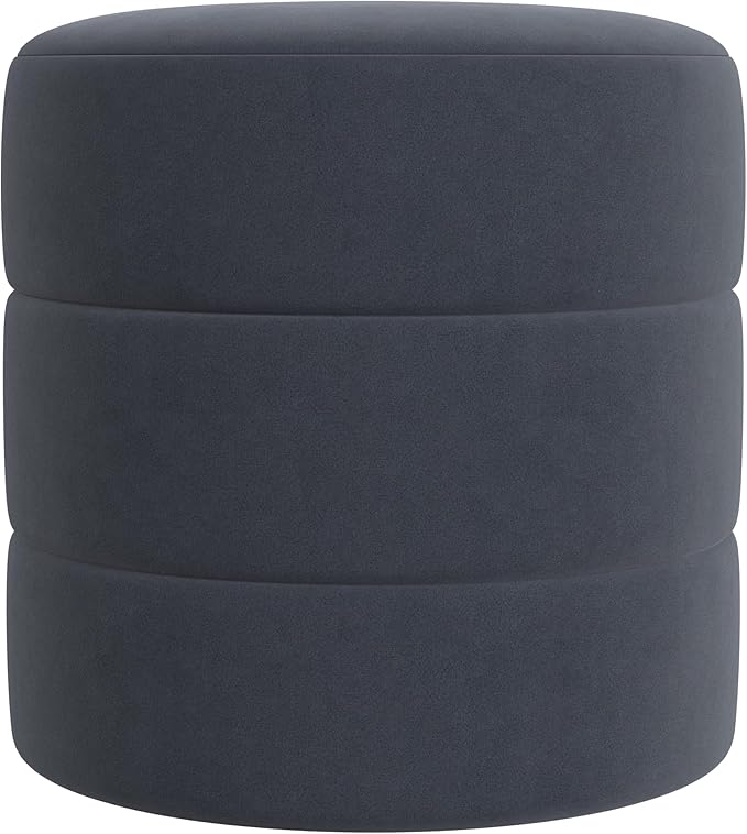 HomePop Upholstered Round Ottoman Home Décor|Foot Rest Ottoman - Steel Blue Velvet