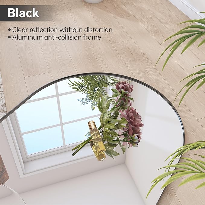 Hasipu 81" x 41" Arched Full Length Mirror Extra Large Wall Mounted Hanging or Leaning Mirror, Aluminum Frame Tempered Glass Rectangle Mirror, for Bedroom Living Room Cloakroom, Black