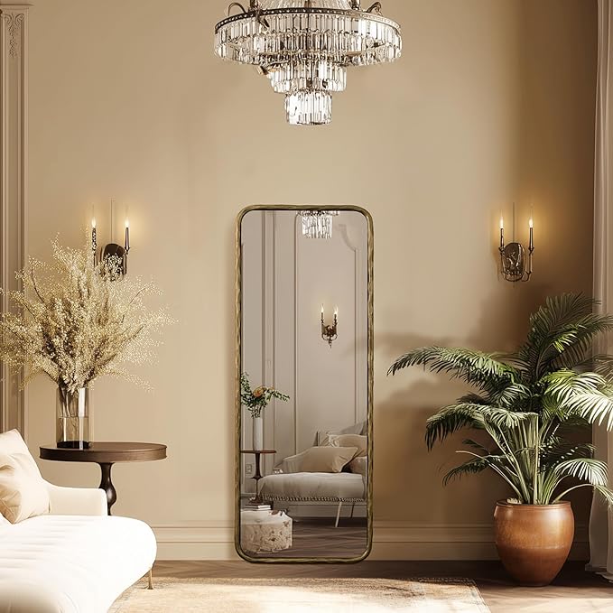 BEGINS 18" x 48" Hand-Forged Vintage Full-Length Mirror, Wall-Leaning or Wall-Mounted Design, 20mm Solid Steel Frame, 9mm Anti-Corrosion Back Panel, Suitable for Bedroom or Cloakroom