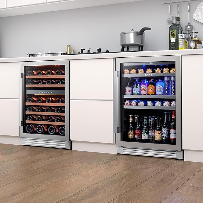 Ca'Lefort Wine Beverage Refrigerator Bundle - 48 Inch 34-65°F Drink Fridge Glass Door, 3 LED Dual Zone Wine Fridge Built-in or Freestanding, Holds 180 Cans and 46 Bottles (11.3 Cu.ft)