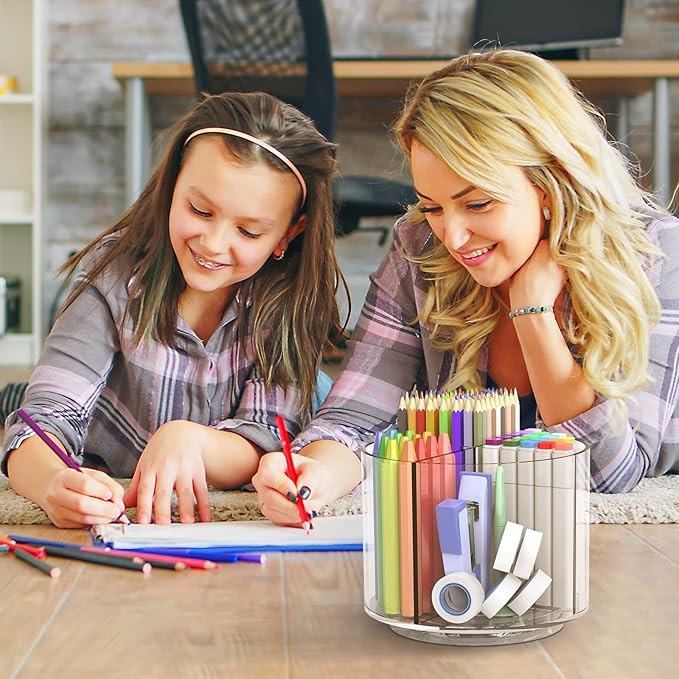 Absonic Pencil Holder for Kids, 360 Rotating Pen Holder for Desk Organizer and Storage, 4 Compartments Art Supply Marker Organizer, Pen Organizer Pencil Holder