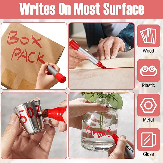 Fuutreo 10 Pack Jumbo Permanent Markers Bulk Large Chisel Tip Permanent Markers Quick Drying Waterproof Big Huge Poster Pens for Office, Logistics Company and More(Red)