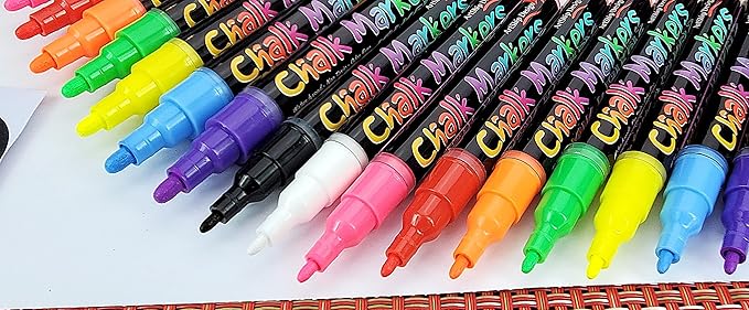 18 Neon Chalk Markers - Double Pack of Fine and Medium Tip Liquid Chalk Pens - Wet Erasable for Menu Boards, Glass, Windows, Whiteboards, Classrooms, Mirrors, Plastic