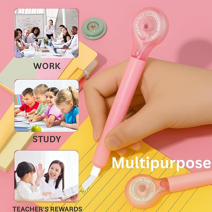 10 PCS Correction Tape Pens White-Out Applicator with Protective Cover, Smooth Ink Tape, Aesthetic Pen Design for School & Office Supplies (Pull-Out)