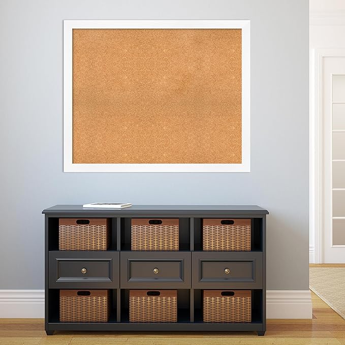 Amanti Art Natural Cork Board for Wall, 35x43 Vision Board with White Frame, X-Large Corkboard Office Decor for Home Organization, Modern Corkboard Pinboard to Display Items for Home Organization in