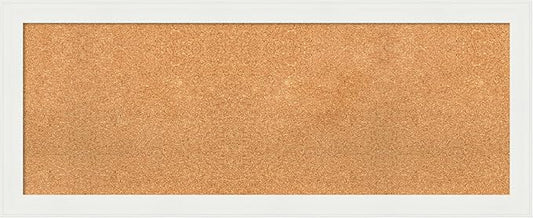 Amanti Art Natural Cork Board for Wall, 19x47 Vision Board with White Frame, Oversize Corkboard Office Decor for Home Organization, Casual Corkboard Pinboard to Display Items for Home Organization in