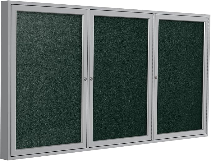 Ghent 36"x72" 3-Door Outdoor Enclosed Vinyl Bulletin Board, Shatter Resistant, with Lock, Satin Aluminum Frame - Ebony (PA33672VX-183), Made in the USA