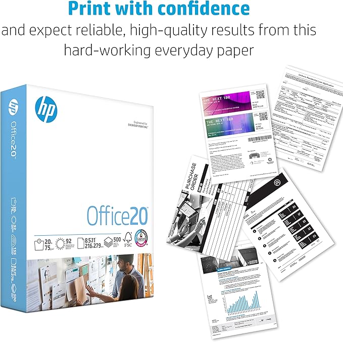 HP Printer Paper | 8.5 x 11 Paper | Office 20 lb | 3 Ream Case - 1500 Sheets | 92 Bright | Made in USA - FSC Certified | 112090C, White