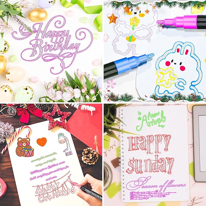 Caliart Easter Basket Stuffers, 36-Color Shimmer Double-Line Drawing Doodle Outline Markers, Teen Girl Gifts Trendy Stuff, Glitter Pens Set Classroom Art Supplies for 4-6-8-10-12 Year Old