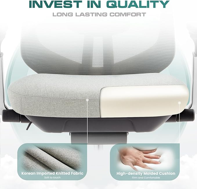 COLAMY Ergonomic Mesh Office Chair, High Back Computer Executive Desk Chair with Adjustable Headrest and 4D Arms, Slide Seat, Tilt Lock-Light Grey