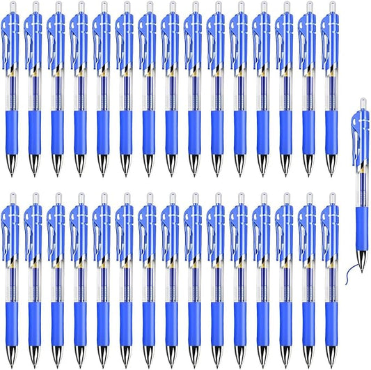 30PCS Retractable Gel Pens for Journaling, 0.5mm Ink Pens for School Office Suppliers, Fine Point Smooth Writing Pens. (Blue)