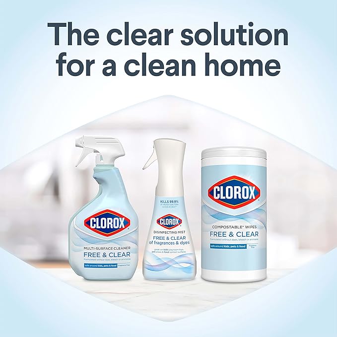 CLOROX Free & Clear Multi Surface Cleaner, Spray Bottle, Fragrance Free, 32 Fluid Ounces, Pack of 3