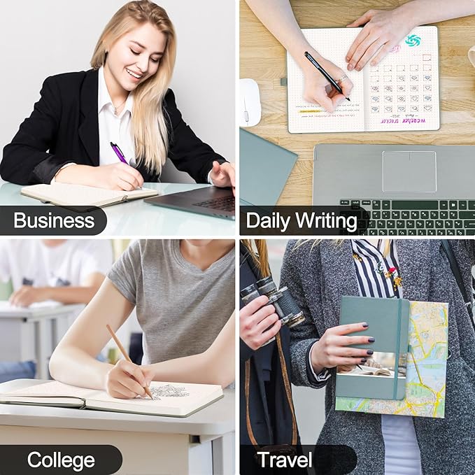 EMSHOI Dotted Notebook - 256 Pages A5 Dotted Grid Journal Notebook,120gsm Thick Paper,16 Perforated Pages, Smooth PU Leather, Inner Pocket,5.75'' × 8.38''-Black