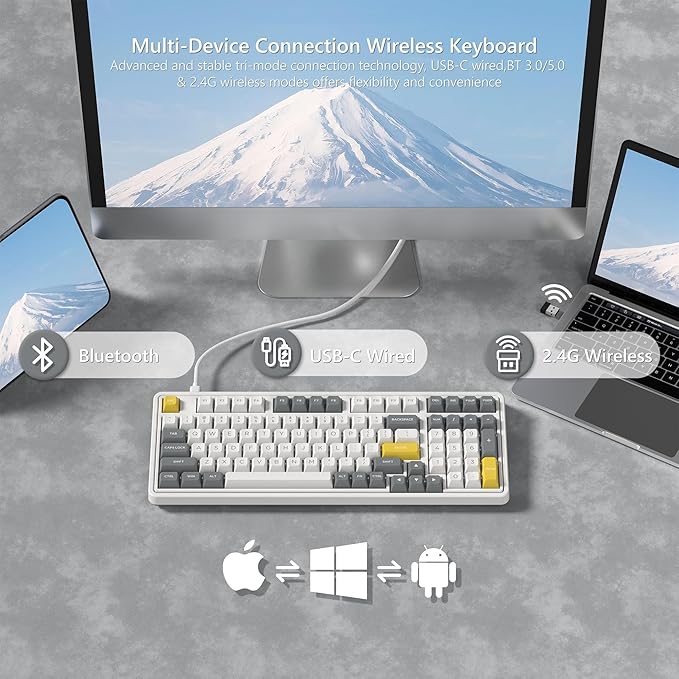 CMK98 Wireless Mechanical Keyboard with Number Pad,Tri-Mode Hot Swappable 99 Key Custom Gaming Keyboard, Linear Switches Gasket Creamy Keyboard RGB for Win/MAC (Grey)