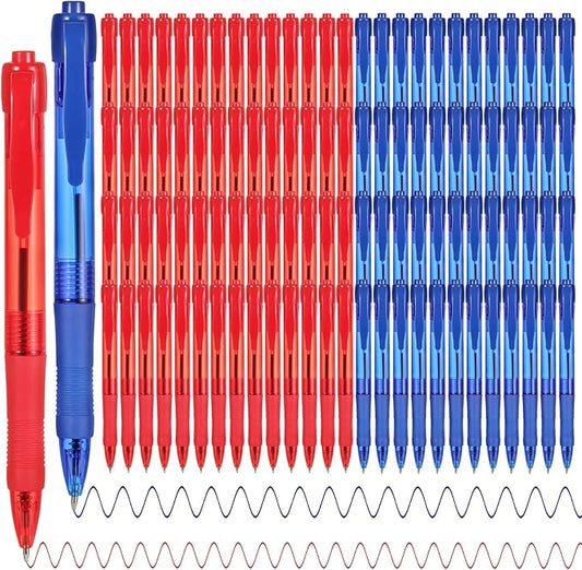 deegtran Pens Bulk, 100 Pack No Bleed Blue & Red Ink Click Pens with Soft Grip, Wholesale Retractable Ballpoint Pens for Office School, Medium Point Smooth 1.0MM