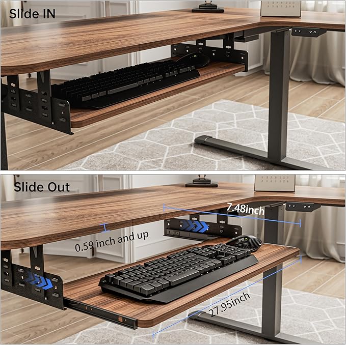 EUREKA ERGONOMIC Adjustable Keyboard Tray Under Desk, 28x11 Inch Large Slide Out Keyboard & Mouse Platform Tray, Wooden Pull Out Computer Keyboard Drawer for Typing Home Office Desk, Walnut