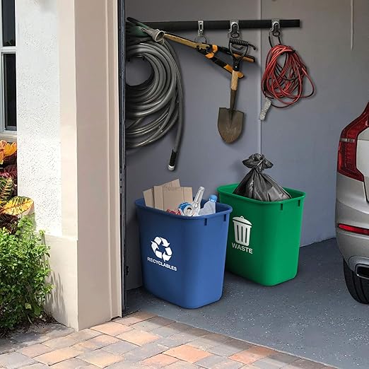 Acrimet Wastebasket Bin for Recycling and Waste, 6.75 Gallon/ 27 Quart/ 24 Liter (Plastic) (Green and Blue) (Set of 2)