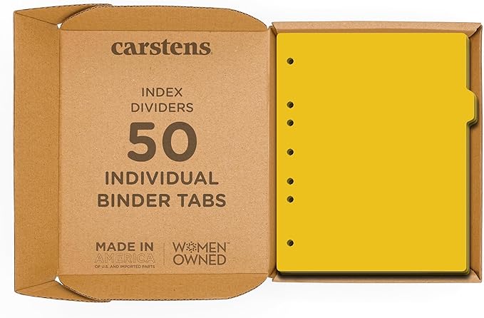 Carstens - Heavy Duty Plastic Ring Binder Dividers, Side Tab, 1/9 Cut, Tab 3 Position, US Letter, Yellow, Case of 50, (2618-03CS) - Ideal Medical Chart Dividers or Index Tabs for 3 Ring Binders