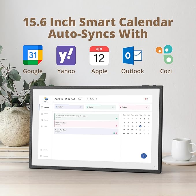 Dragon Touch 15.6" Digital Calendar Chore Chart – 1080P Full HD Interactive Touchscreen, Smart Family Planner, Hearth Display Digital Calendar Wall & Desk Mountable for Seamless Scheduling Black