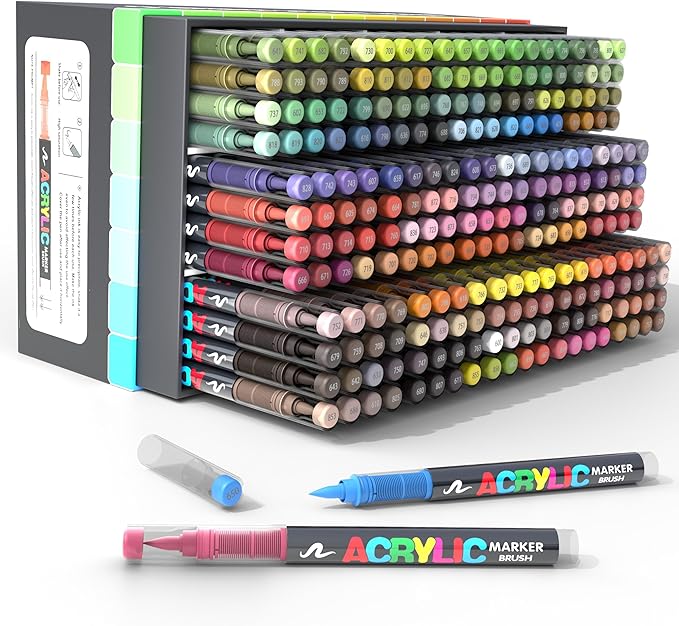 240 Colors Acrylic Paint Markers Set, Soft Brush Tip Pens for Rock, Wood, Canvas, Glass, Ceramic, Fabric, DIY Craft Projects – Waterproof, Quick-Dry, Vibrant Ink for Artists & Beginners