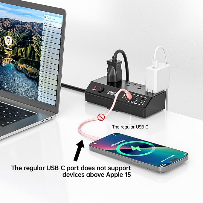 Desk Clamp Power Strip with PD 20W USB C, JXGUCAT Removable Fast Charging Desktop Edge Power Strip Surge Protector, 10 ft Extension Cord Flat Plug with 4 Outlet 4 USB Ports, Fit 1.8" Tabletop Edge