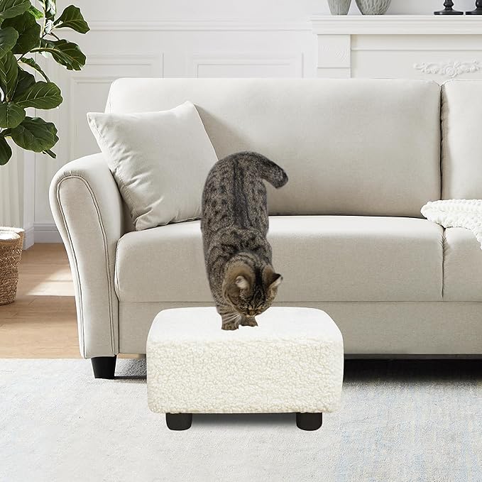 CAROLMADE Small Foot Stool Ottoman Footstool with Legs Under Desk Footrest for Living Room Bedroom and Office, Soft Ivory White