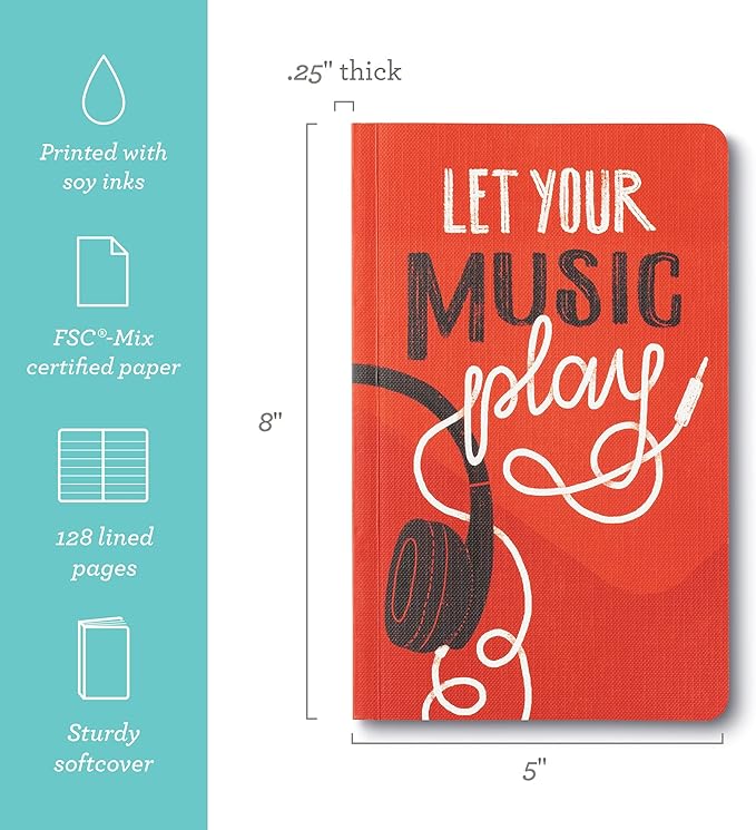 Compendium Softcover Journal - Let Your Music Play – A Write Now Journal with 128 Lined Pages, 5″W x 8″H