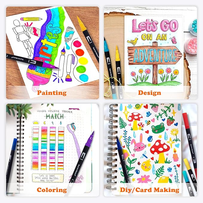Dual Markers Brush Pens, 72 Colors Art Marker Set with Brush and Fine Tips – Premium Art Supplies for Kids & Adults, Perfect for Coloring Books, Hand Lettering, Calligraphy, and Drawing