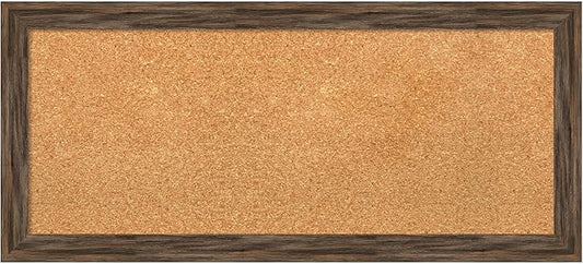 Amanti Art Natural Cork Board for Wall, 15x33 Vision Board with Brown Wood Frame, Medium Corkboard Office Decor for Home Organization, Rustic Farmhouse Corkboard Pinboard to display items for home