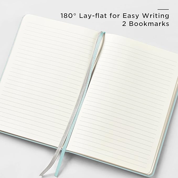 A5 Lined Leather Journal and Pen Set for Women&Men, Gift Box Included, Hardcover Notebook with 160 Pages 100GSM Thick Paper, for Work, Business, School or Home Writing(Cyan)