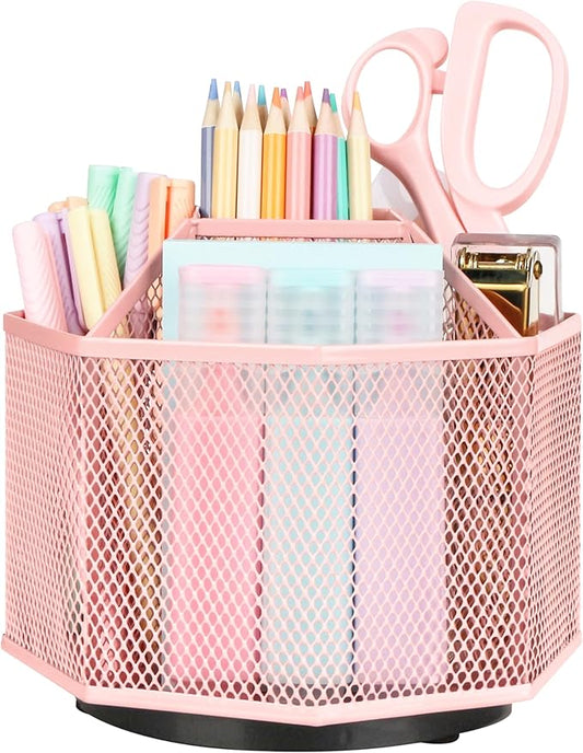 Exerz Desk Organiser/Mesh Desk Tidy Candy/Pen Holder/Multifunctional Organiser 360 Rotating