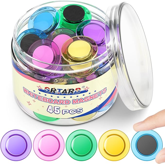 Grtard 45 Pcs Magnets for Whiteboard, Round Refrigerator Magnets Fridge Magnets Whiteboard Magnets, Dry Board Decorative Magnets Teacher Supplies for School, Home, Office (Colorful, 3cm/1.18 inch)
