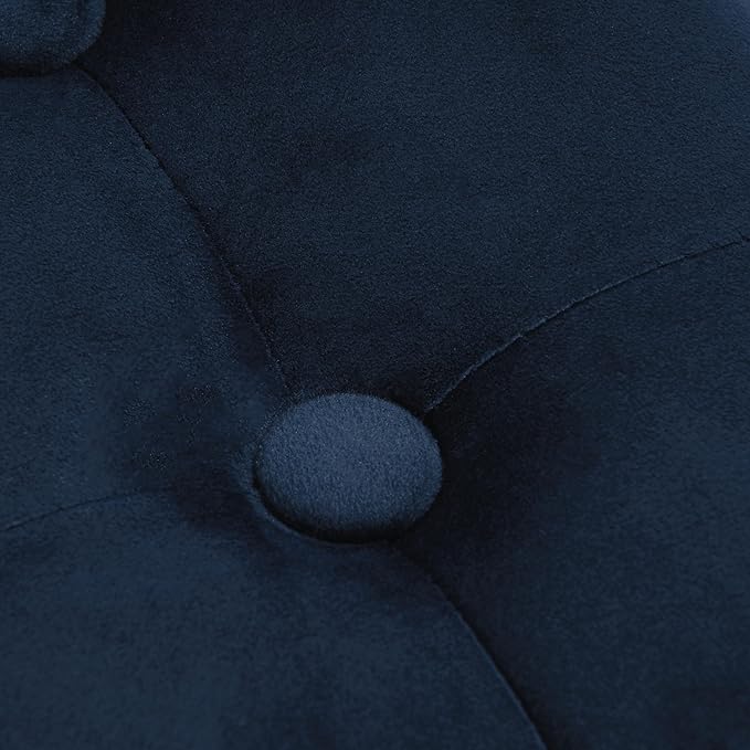 HomePop by Kinfine Fabric Upholstered Round Storage Ottoman - Velvet Button Tufted Ottoman with Removable Lid, Navy Blue
