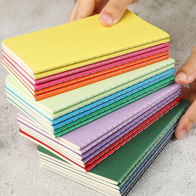 24 Pack Small Pocket Blank Notebook & Journal Bulk, Multi Cover, Unlined Thick Paper, A6 Size, 5.5x3.5 inch, 60 Page, Mini Plain Sketchbook Subject Note Pad Set for Women Men Kids