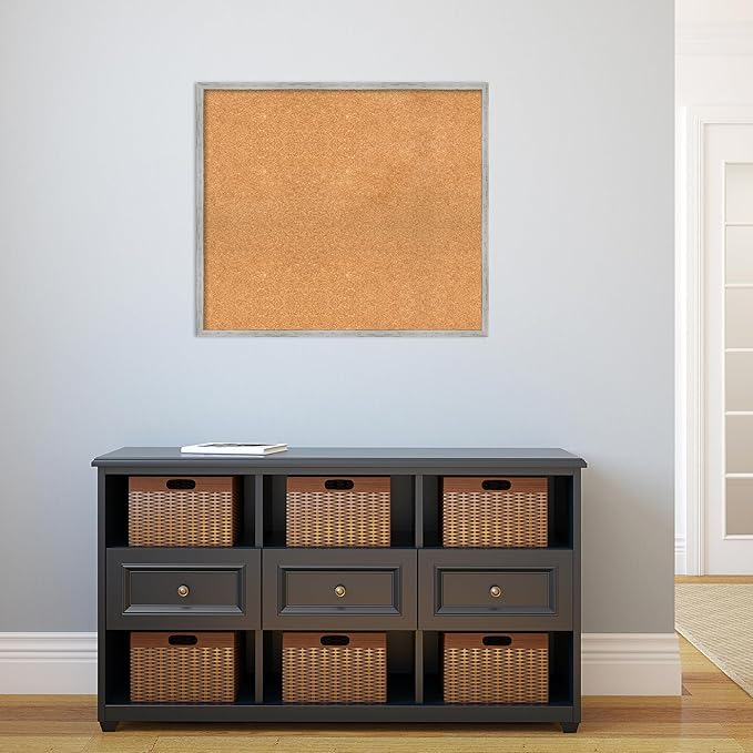 Amanti Art Natural Cork Board for Wall, 27x31 Vision Board with White Frame, Large Corkboard Office Decor for Home Organization, Cottage Corkboard Pinboard to Display Items for Home Organization in