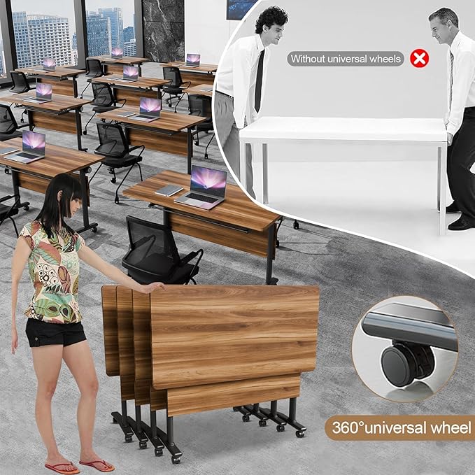 Conference Room Table with Flip-Top Design for Dynamic Meetings, Business Table Computer Desk with Heavy-Duty Frame,Foldable Seminar Meeting Tables for Home Office (6, C, 70.8IN)