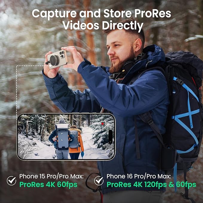 1TB Magnetic Portable SSD, External Solid State Drives with USB-C 3.2 Gen 2x2, Speed Up to 2000MB/s, Compact & Durable, Compatible with iPhone 15/16 Series and Other USB-C Devices, Black