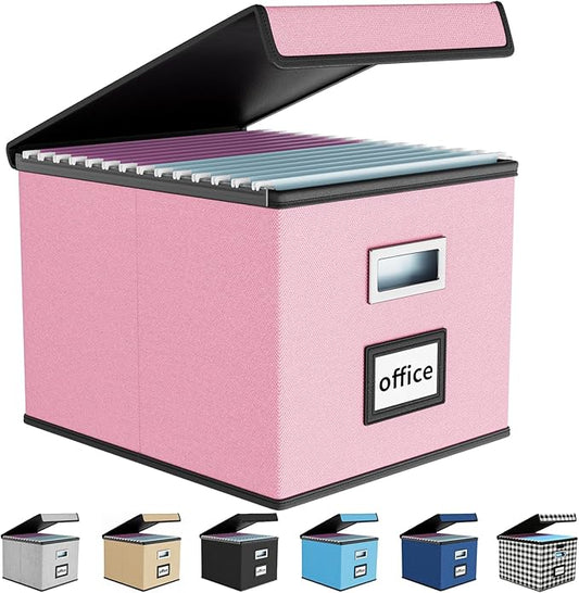 Huolewa Collapsible File Storage Organizer Box with Lid, Linen Document Storage, Universal Hanging Filing Organization Box for Letter/Legal Folder, Decorative Office/Home File Bins - only box