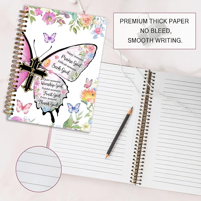 Bible Notebook, A5 Spiral Christian Journal with Floral Pink Butterfly Notebook, Bible Verse-God Says You Are, Inspirational Notebooks for Women, Bible Study, Gift for Birthday Christmas