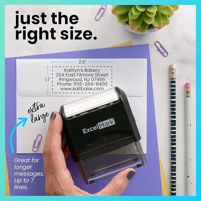 ExcelMark Custom Stamp – Clear & Crisp Impressions – Personalized Self-Inking Rubber Stamp – Use for Address Stamp and More (Extra Large)
