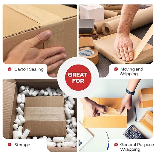 IDL Packaging 3" x 375 feet Reinforced Water-Activated Kraft Gummed Tape 70lb Thickness (Pack of 6) - Secure Paper Packing Tape for Secure Carton Sealing - Heavy-Duty for All Conditions, Brown