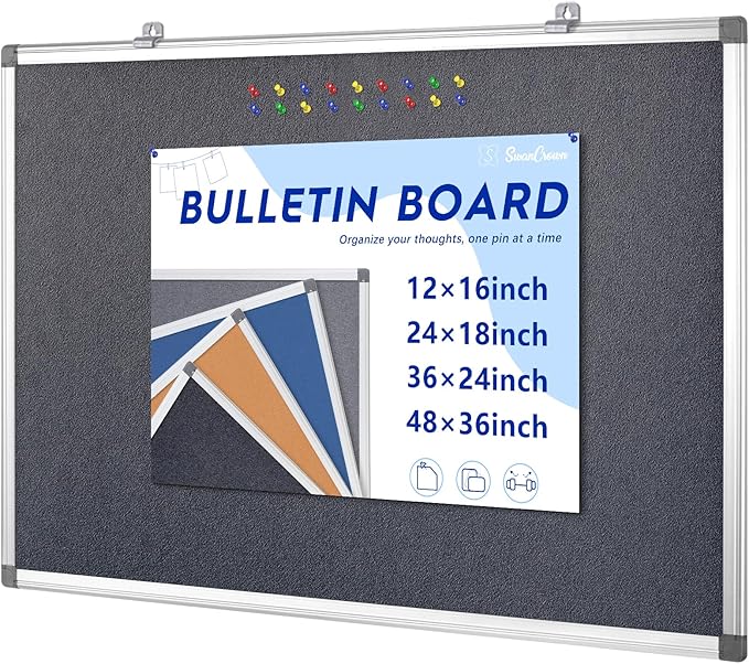 Fabric Notice Pin Board Bulletin Board for Home Office Classroom,Wall-Mount,Black Felt,36x24inches