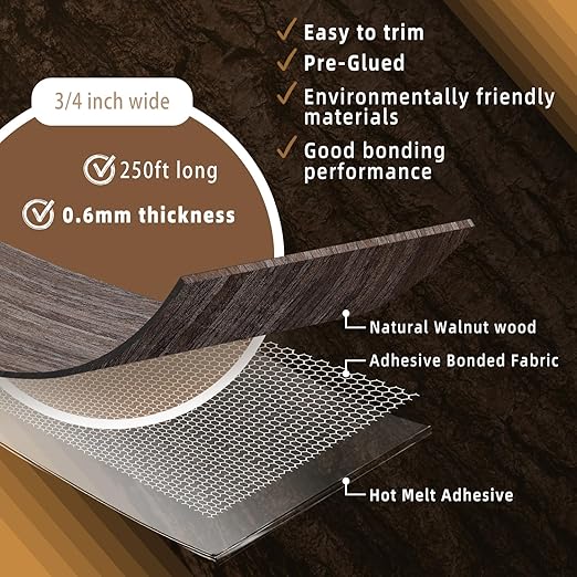 GSCIT Club Walnut Edge Banding, 3/4 inch x 250ft roll of Veneer Plywood Edge Banding Preglued Flexible, Wood Tape Banding for Cabinet Repair