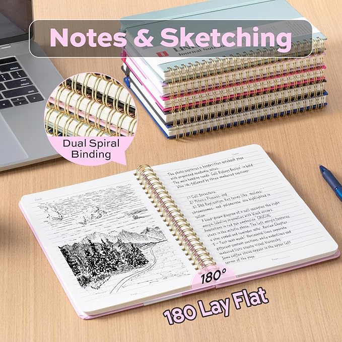 deli 6-Pack Lined Spiral Journal Notebook, 160 Pages, A5 (5.5"x8") Hardcover Writing Notebook, College Ruled Spiral Bound Journal for Women & Men - Perfect for Work, School, Office & Note Taking