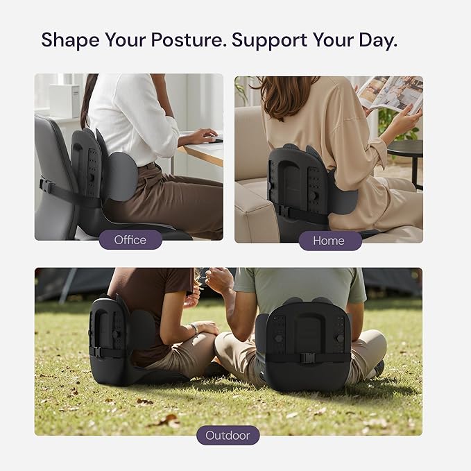 3D Lumbar Support Seat Cushion – Patented Spine Alignment Ergonomic Posture Corrector, Breathable Mesh & EVA Foam, Portable for Home, Office, Meditation, Gaming, Outdoor 16.5" W × 15.7" D