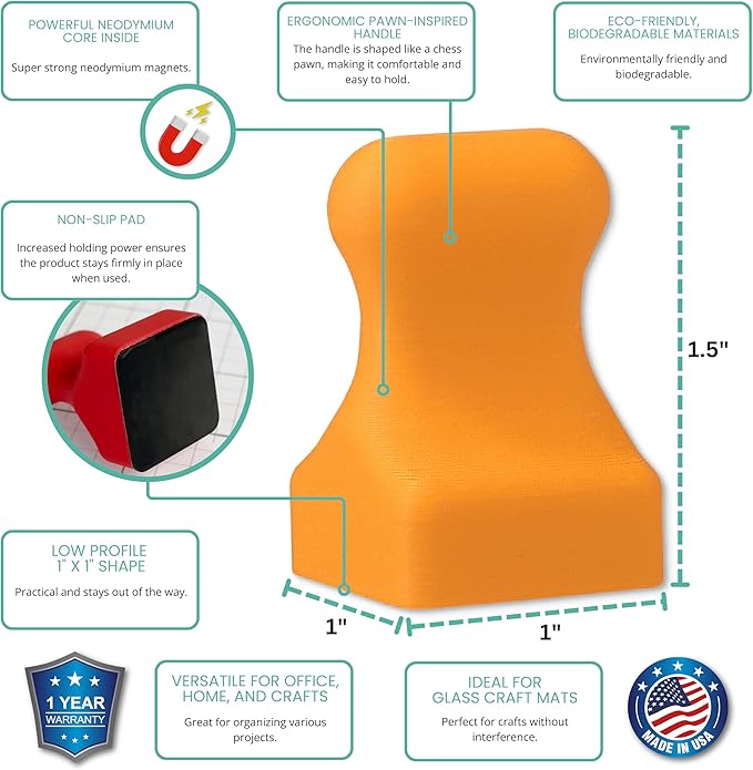 Glassboard Studio MiniPawn Magnet - Strong Neodymium Rare Earth Magnets for Fridge, Whiteboard, Locker & Magnetic Glassboards - Crafting & Office Use - Strong Fridge Magnets (Tangerine Orange, 2)