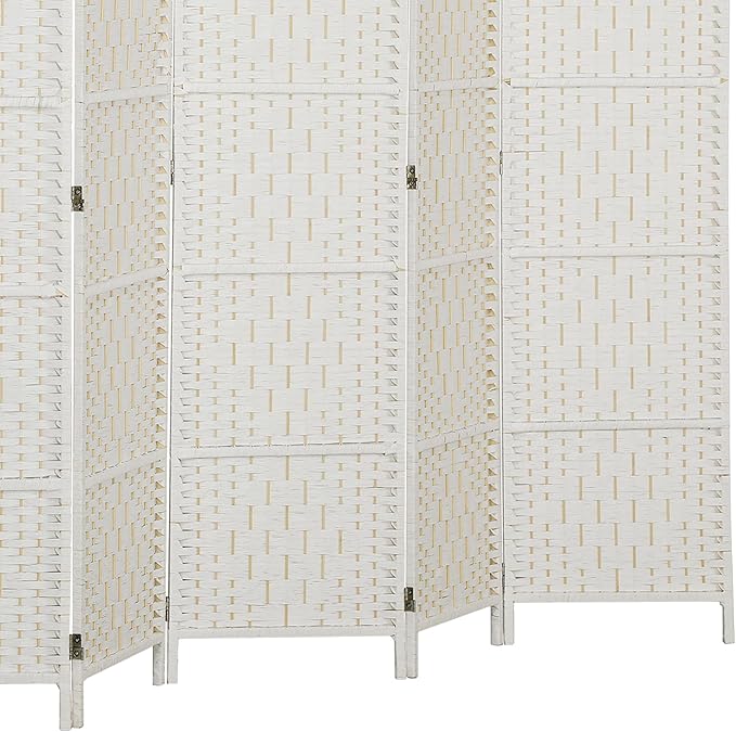 HOMCOM Room Divider, 6 Panel Folding Privacy Screen, 6FT Tall Portable Wicker Weave Partition Wall Divider for Bedroom, Home Office, White
