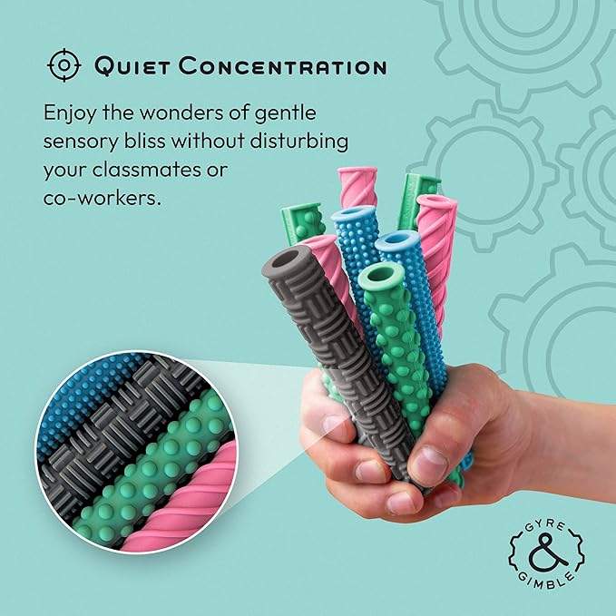 Gyre & Gimble Pencil Gidgets – Textured Silicone Pencil Sleeve for Quiet Fidgeting – Transform Your Mechanical Pencil into a Sensory ADHD Tool for Kids and Adults – 4 Sleeves & 2 Pencils