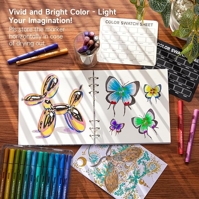 Automatic Ink Control Acrylic Paint Markers, Shuttle Art 24 Metallic Colors Brush Tip Acrylic Paint Pens for Rock Painting, Ceramic, Wood, Canvas, Glass, Stone, Fabric, Card Making, DIY & Art Supplies