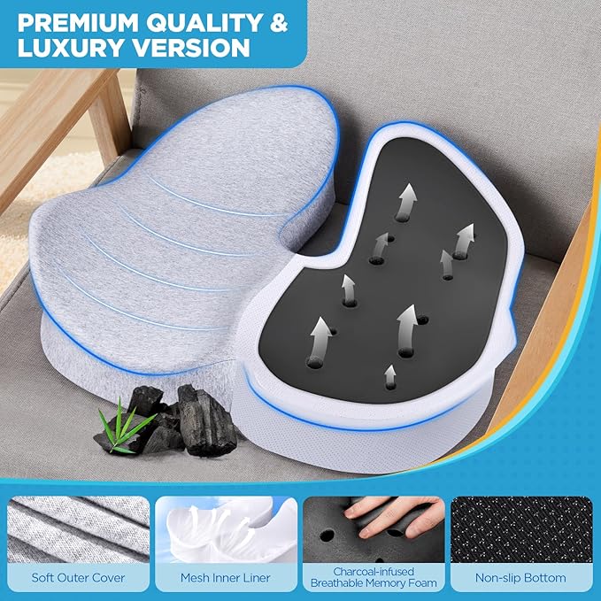 BEAUTRIP Seat Cushion Charcoal Memory Foam Cushion for Office Desk Chair, Car Driving Seat - Sciatica, Tailbone & Back Pain Relief Donut Butt Pillow - Seat Pad for Elderly, Drivers, Office Workers